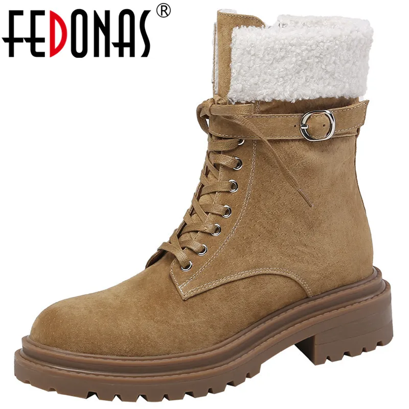 

FEDONAS Warm Snow Boots Female Women Shoes Woman Heels 2021 Fall Winter Ankle Boots Suede Leather Party Basic Shoes Woman