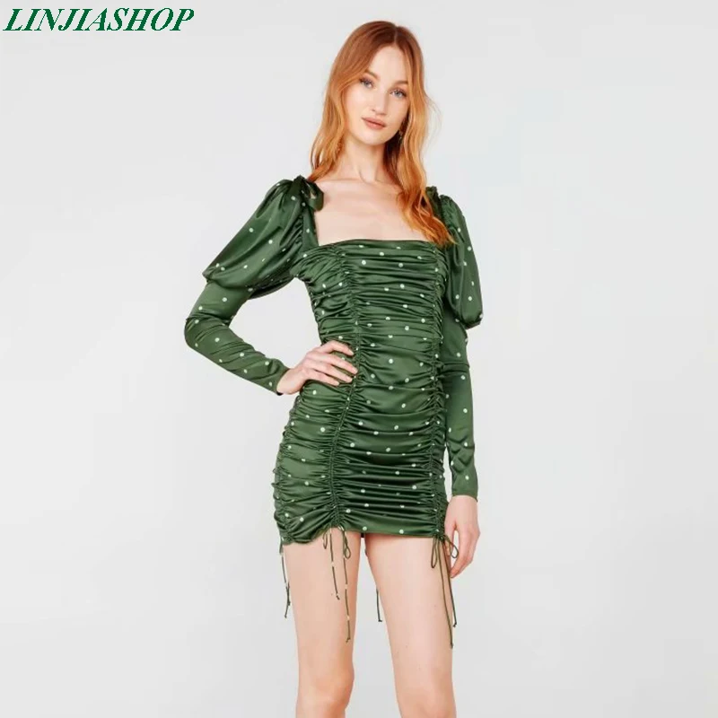 Модное Новое Осеннее женское мини платье в стиле Love Lemons с квадратным вырезом и