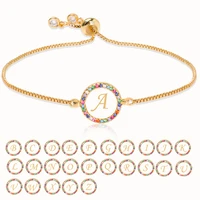 colorful rainbow zircon 26 letter bracelet for women adjustable initial bracelet femme snake chain jewelry christmas gifts