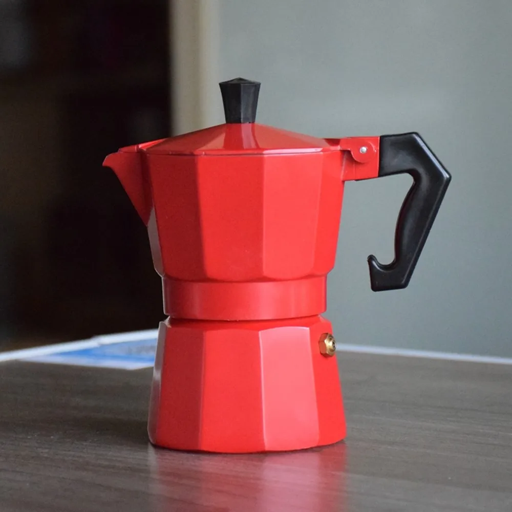 Красочные мини-алюминиевые кофейники Moka, 3 чашки, мокко, профессиональная кофеварка, бариста, инструменты - Цвет: Red  3cup