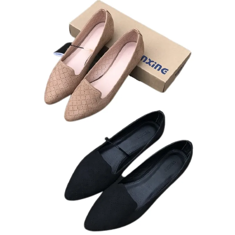 

2021 Spring Summer Women Flats Shoes Pointed Toe Shallow Ballet Shoes Breathable Slip On Loafers Ladies Moccasins Plus Size EU41