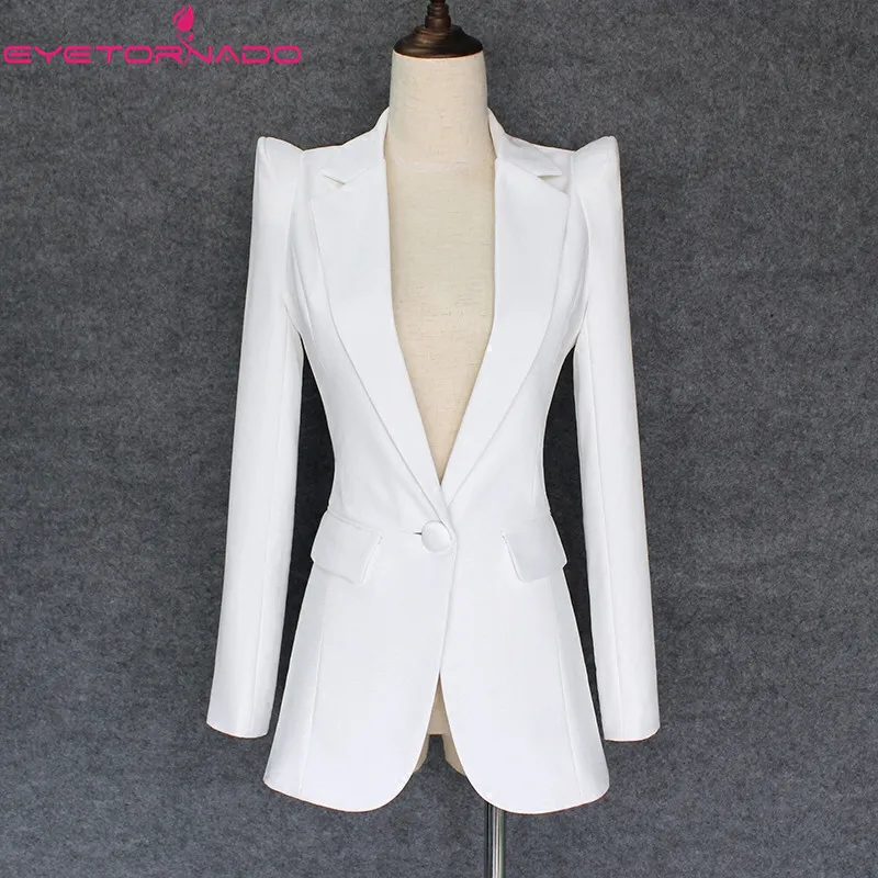 Women Spring Notched single Button Jacket Autumn white pockets Business work Suit slim fit casual OL Outwear korean style | Женская