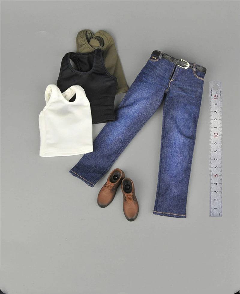 Мужской комплект из жилета джинсов брюк и кожаной обуви диагональю 12 дюймов |