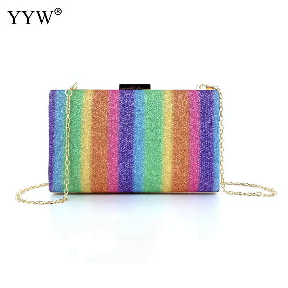 

Rainbow Stripe Clutch Bag Party Purse Evening Bags Crossbody Shoulders Purses and Handbags Square Clutch With Glitter sac a main