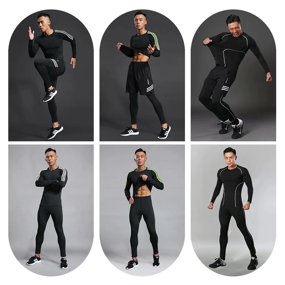 Качественные быстросохнущие Компрессионные Мужские спортивные костюмы
