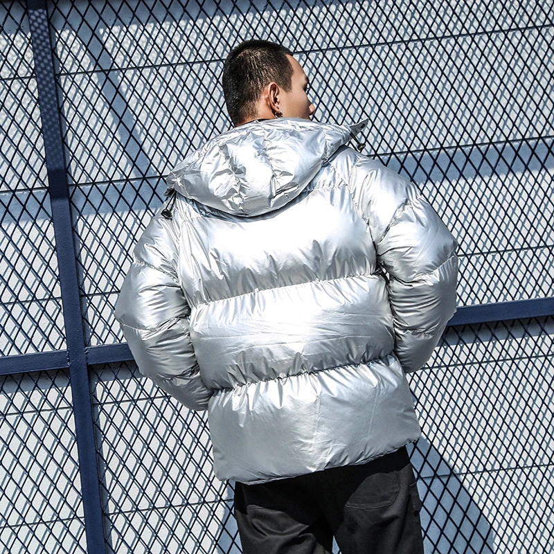 Уличная зимняя плотная Теплая мужская модная Блестящая Серебристая фиолетовая