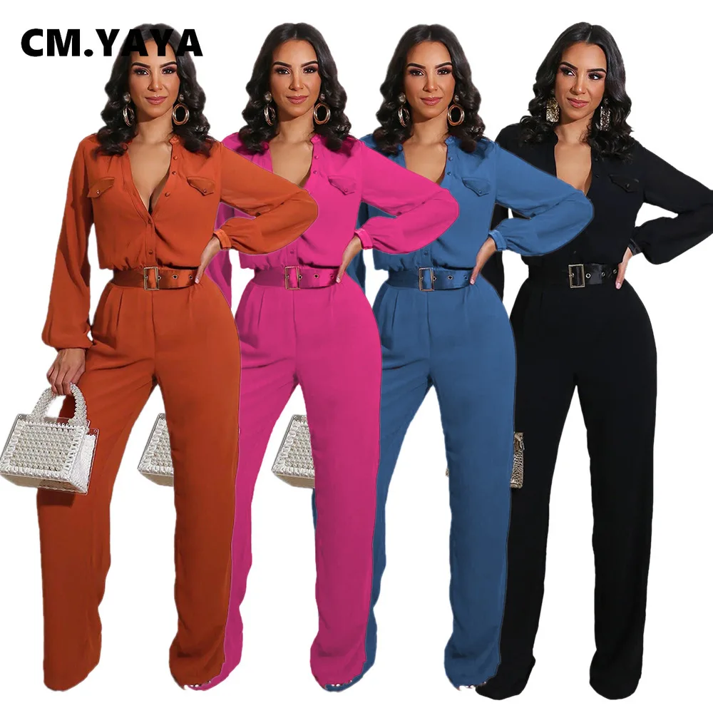 Осенний женский комбинезон CM.YAYA на пуговицах с длинным рукавом высокая уличная