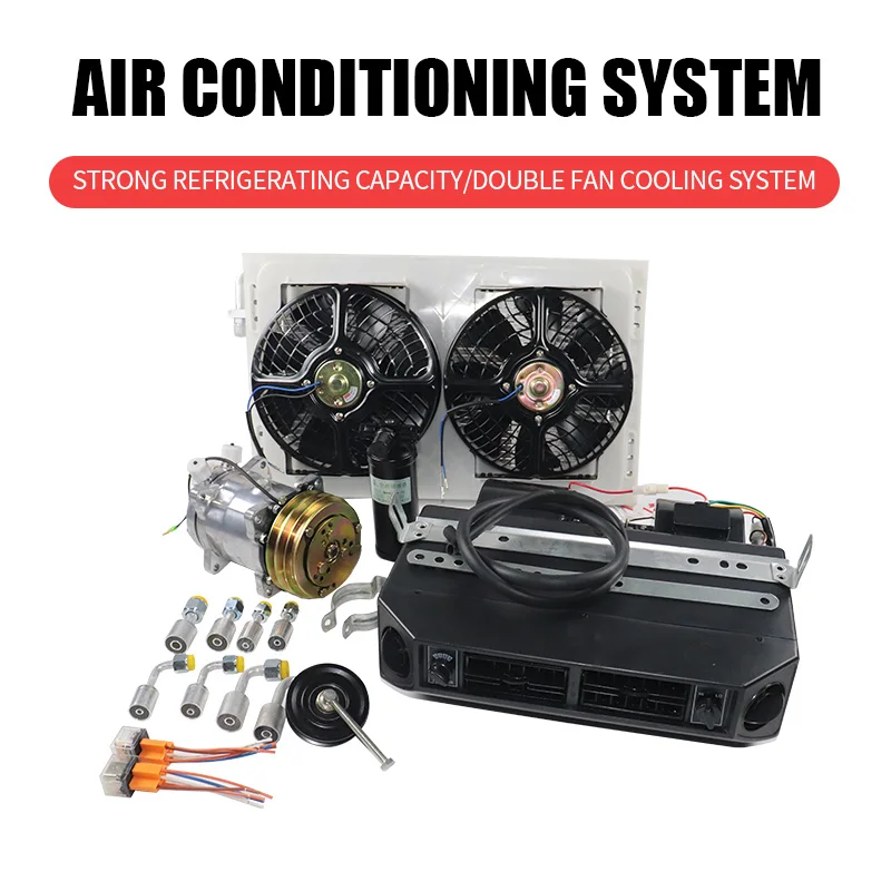 

Universal Automotive 12V 24V A/C Air Conditioning Kit for Truck Minibus Van Tractor Digger RV Excavator AC Air Conditioner