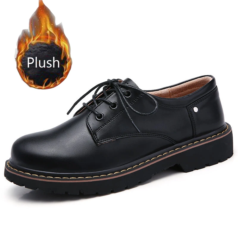 

Top Quality Oxford Plush Shoes Women Vintage Black Leather Flats Women's Fur Loafers Loli Shoes Ladies Office Shoes Big Size 43