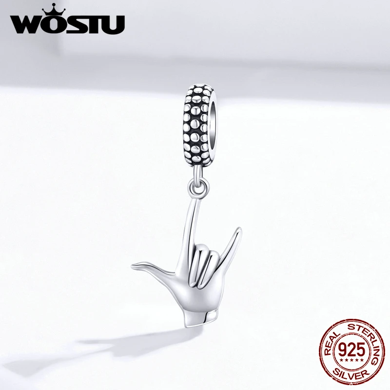 WOSTU Настоящее серебро 925 пробы рок жесты бусины положить руку вверх амулеты