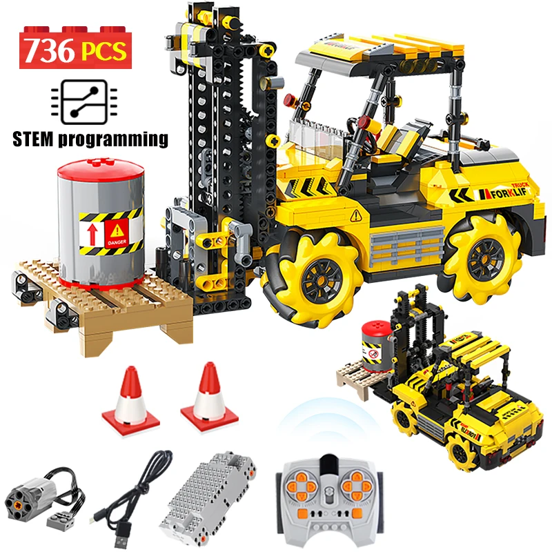 

APP Remote Control Excavator Engineering Car Building Blocks City RC Forklift Vehicle Bricks DIY Toys For Children