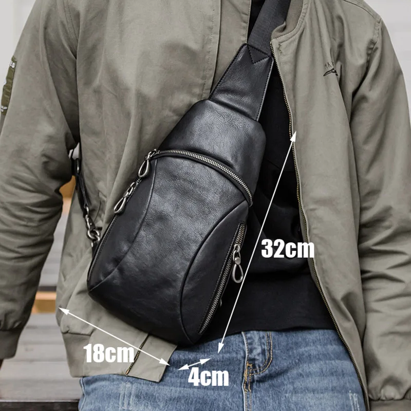 

Leather breast bag, men's single shoulder bag, bag, leather casual small bag, youth sports sloping vintage bag soft