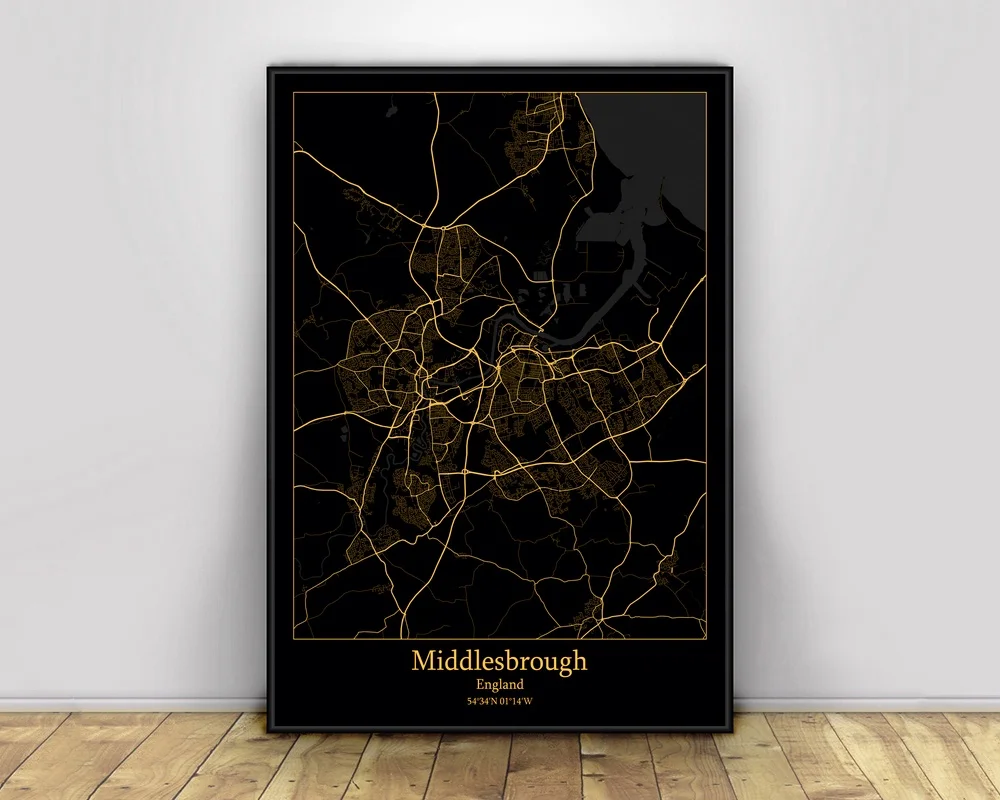 Мидлсбро в английском стиле черного и золотого город светильник Карты