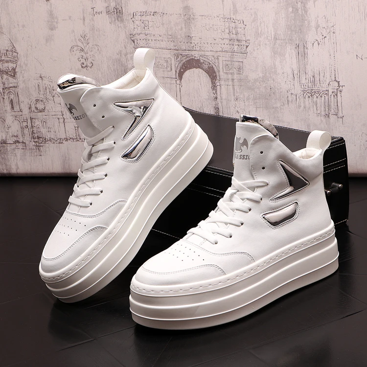 Harga Sepatu Top Tinggi Pria Sepatu Kasual Kulit Putih Sepatu Bot Pergelangan Kaki Hip Hop Sneakers Mewah Desain Punk Zapatillas Hombre