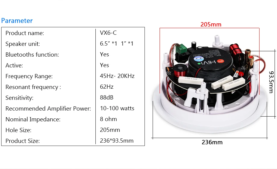 OUPUSHI VX6-C bluetooth потолочный динамик 10-100 Вт Высокое качество Встроенные колонки домашние фоновые колонки
