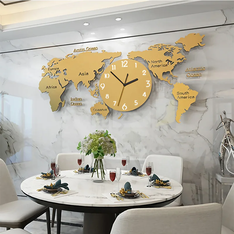 

Простые настенные часы в скандинавском стиле, акриловые креативные модные часы с картой мира для украшения гостиной, бесшумные настенные часы EA03, Декор