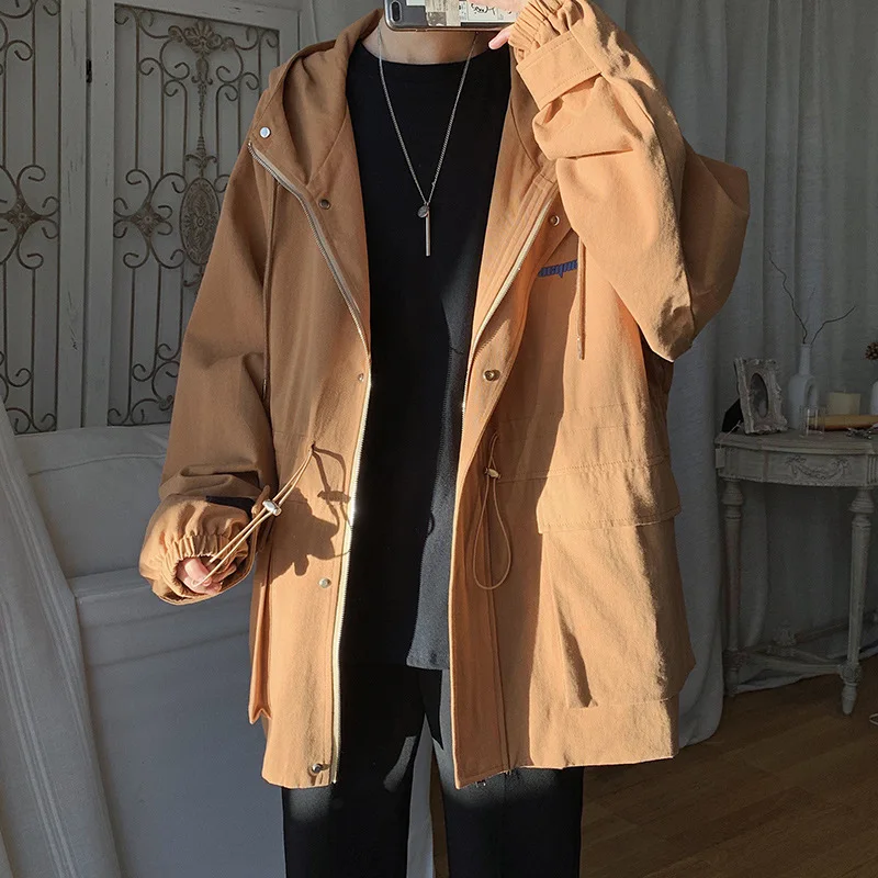 

Men's Hooded Jackets Spring Solid Color Casual Jacket Mens Autumn Loose Korean Zipper Hooded Jacket Windproof Tops For Men M-XXL