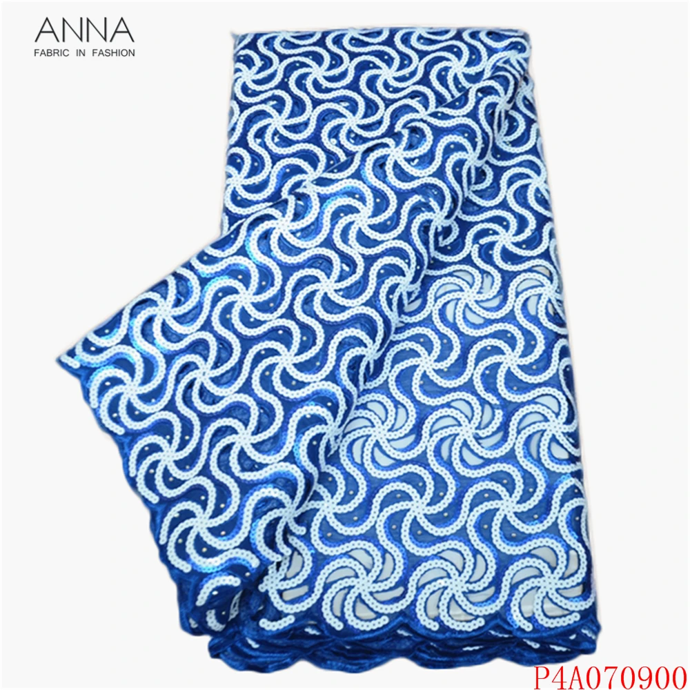 

Африканское Сетчатое кружево Anna, блестки и камни, 5 ярдов/штука, нигерийские французские ткани для пошива платья