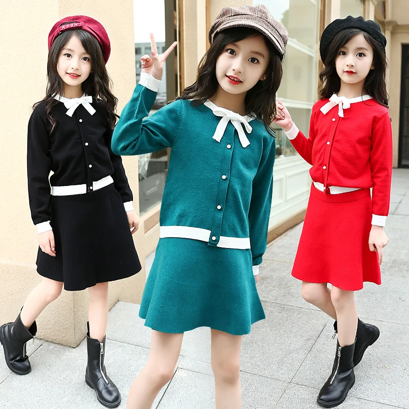 Комплект из 2 предметов для девочек подростков трикотажный свитер с длинным