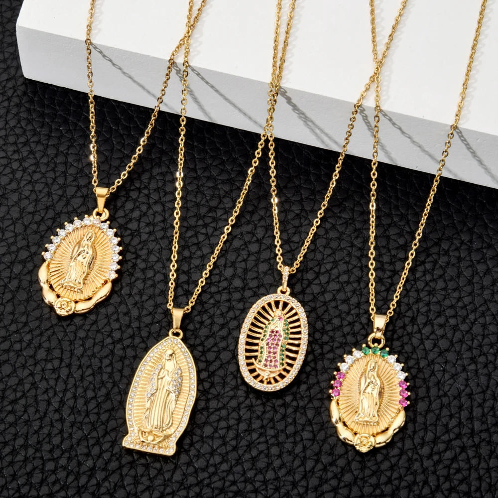 Женские ожерелья с кулоном Дева Мэри золотистого цвета стразы из нержавеющей
