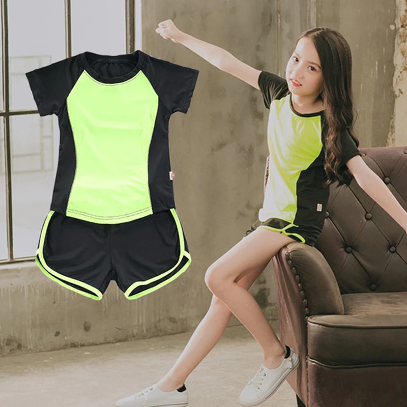 Спортивная одежда для девочек термобелье Детская футболка бега спортивные шорты