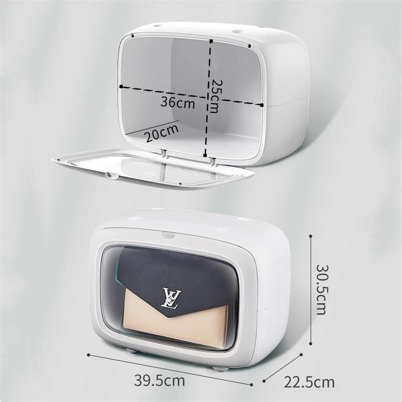 

Women Bag Storage Box Stackable Desktop Makeup Organizer Case Home Plastic Dustproof Wallet Organizer Cosmetic Jewelry Store Bin