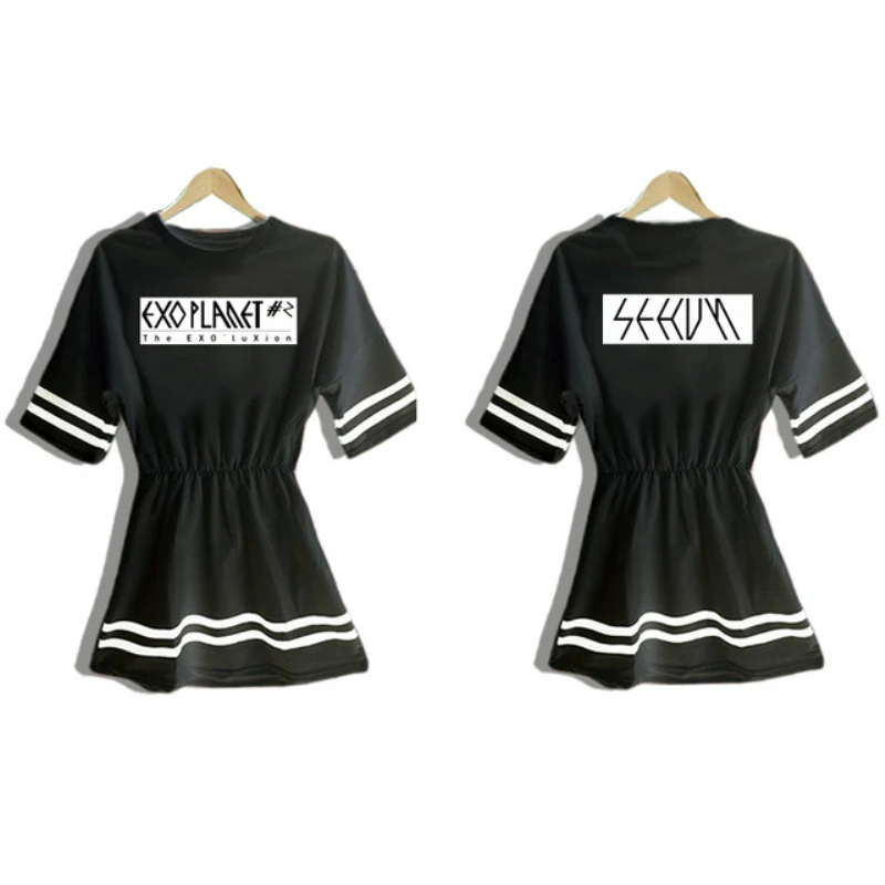 Mainlead EXO PLANET 2 платье Весна Лето короткий рукав женский свободный топ + мини Vestidos| |