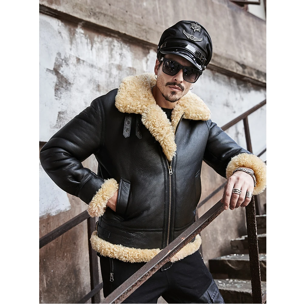 Buy 80 666 00 Off メンズ シープスキンコートショートレザージャケット空軍飛行コート オートバイのジャケットの冬メンズ毛皮のコート