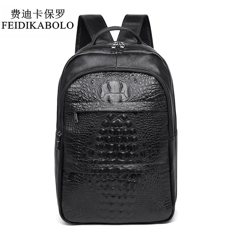 FEIDIKABOLO New Luxury Crocodile Men Backpack 100%Genuine Leather Men's Backpacks High Quality Travel Backpacks for Male mochila