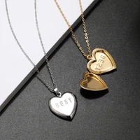 flower embossed gold silver heart shaped photo frame pendant necklace charm locket necklaces memorial valentines day gift