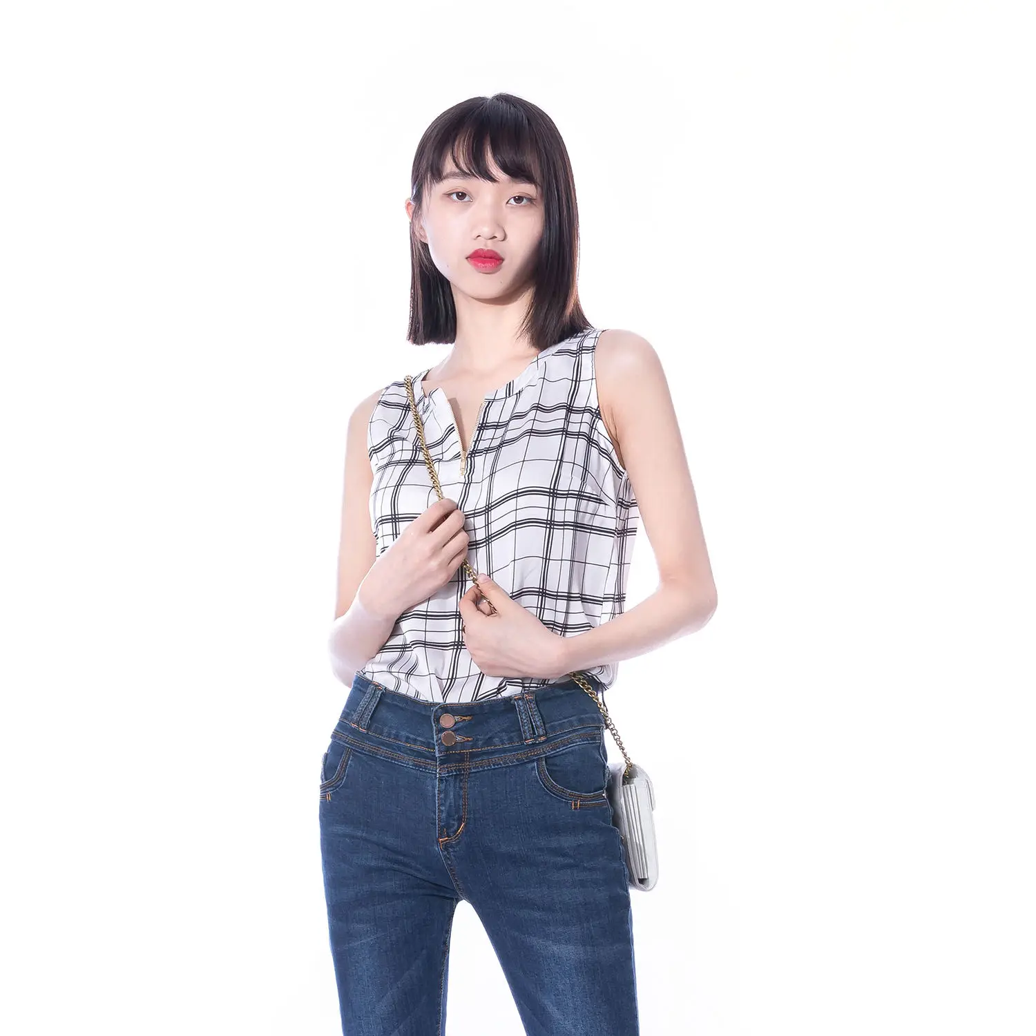 

2021 Summer Chiffon Shirt Geometric Pattern Round Neck Sleeveless T-Shirt All-match Casual Shirt