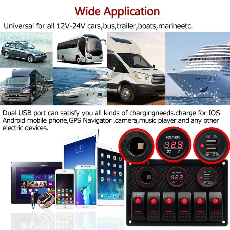 

6 банда Водонепроницаемый Морская Лодка кулисный переключатель Панель с светодиодный Подсветка для автомобилей SUV морской RV Кемпер лодка