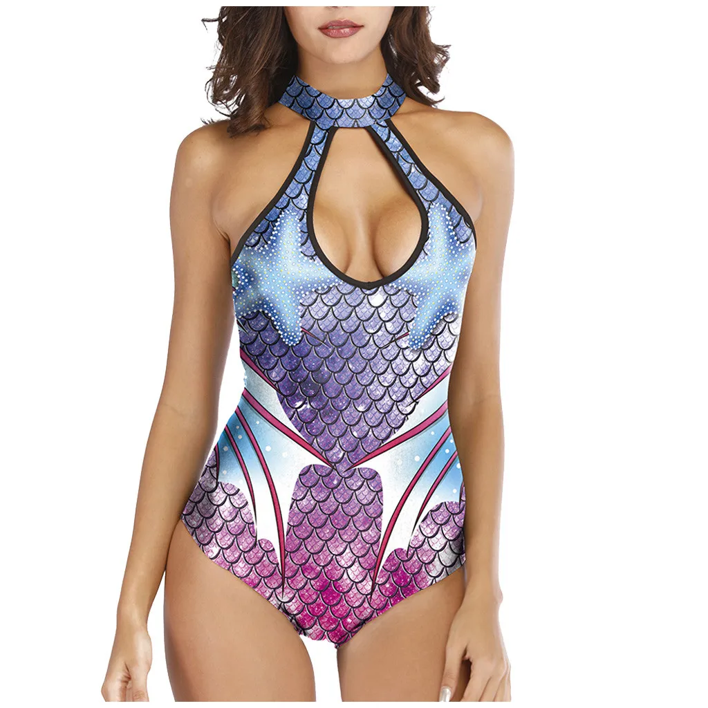 Женский цельный купальный костюм с принтом в виде рыбьей чешуи русалки бикини