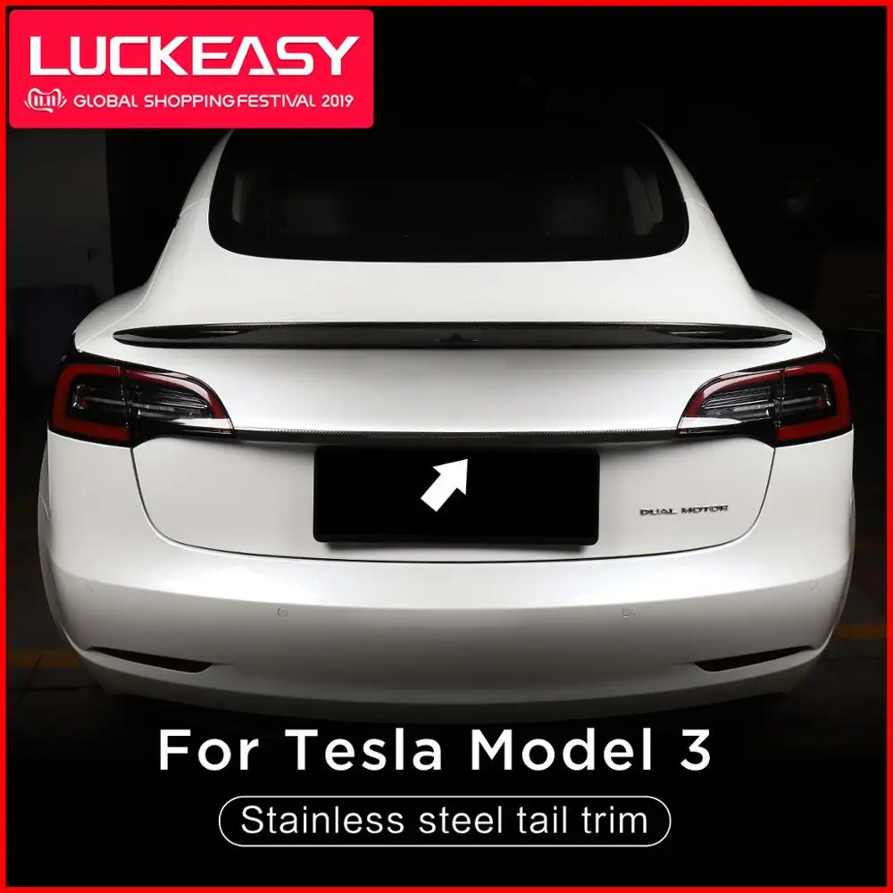 LUCKEASY автомобиль из нержавеющей стали отделка хвоста для Tesla модель 3- хвост ворота Отделка 1 компл