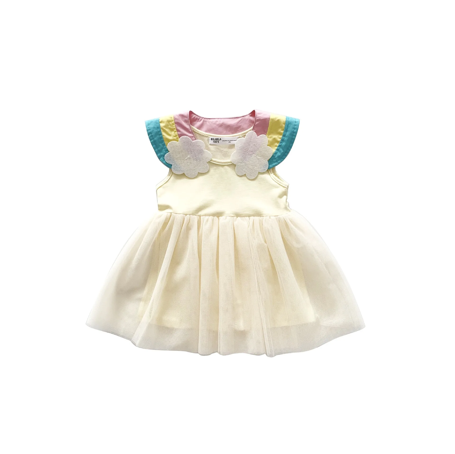 Tonytaobaby Summer New Baby Girl's Rainbow Beige Mesh Dress Girls Kids Dresses for | Детская одежда и обувь