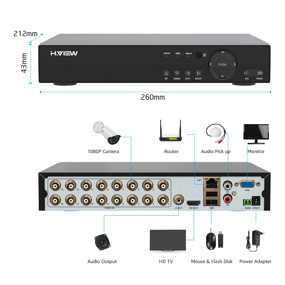 Система видеонаблюдения H.View 16CH 8 1080P наружная камера безопасности CCTV DVR комплект