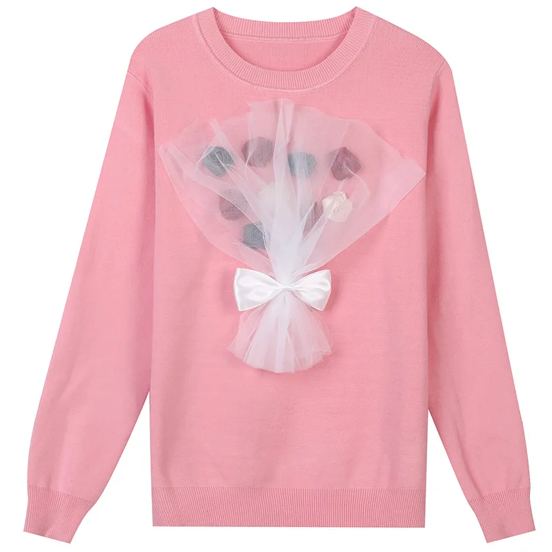 

Осенне-зимний свитер, пуловеры, женский цветочный джемпер, Джерси с круглым вырезом, вязаные топы, Модная трикотажная одежда, повседневный Я...