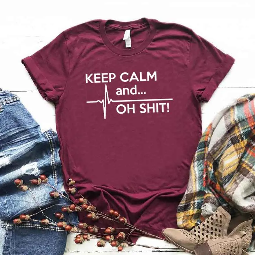 Женская футболка с надписью Keep Calm and oh shitпринт хлопковая хипстерская забавная
