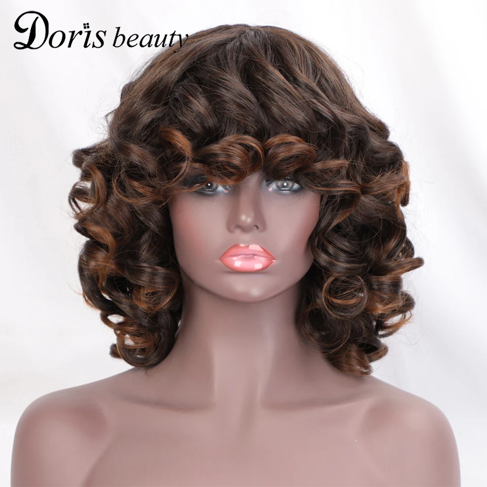 

Doris Beauty короткие волосы афро кудрявый вьющийся парик с челкой синтетический омбре свободные косплей парики для чернокожих женщин красный к...