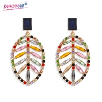 dvacaman bohemian colorful crystal leaf big dangle drop earrings for women 2020 jewelry ins creative green plant statement gifts
