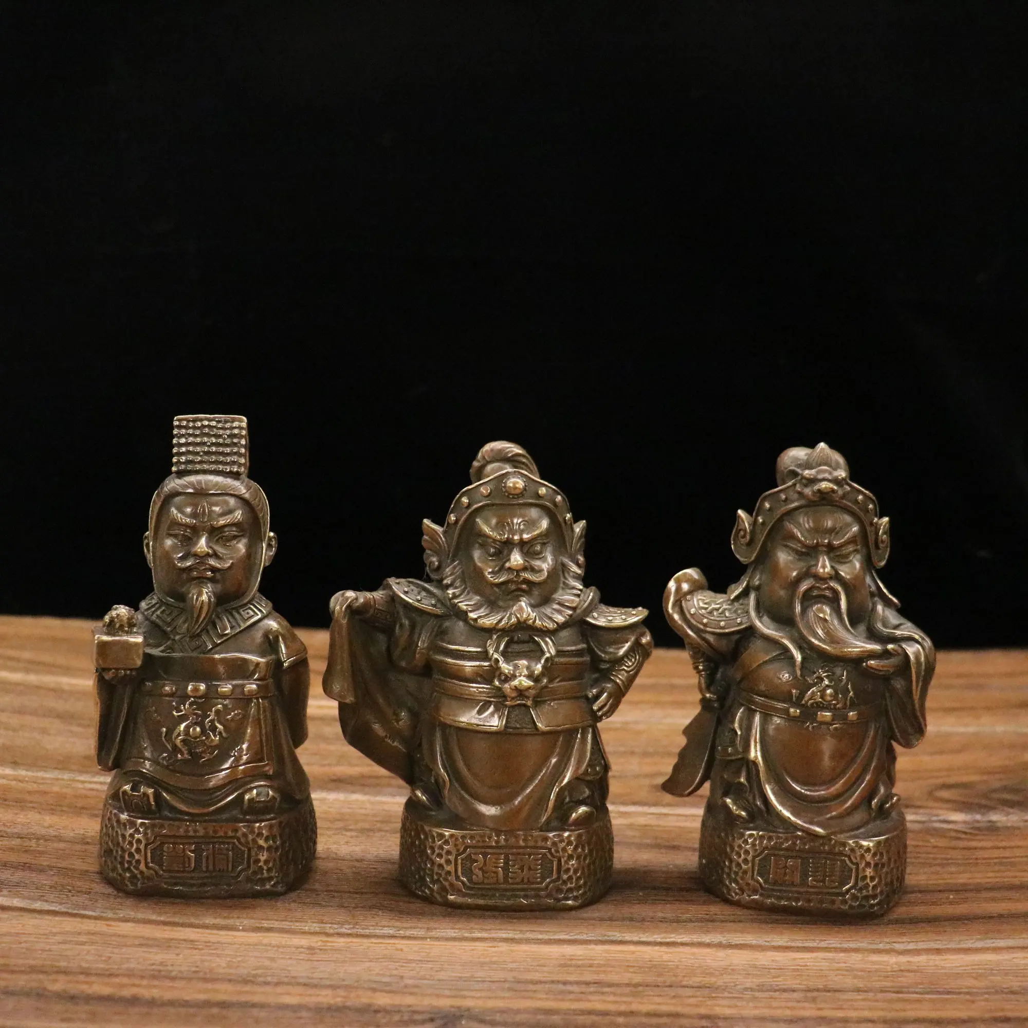 

6"Chinese Folk Collection Old Bronze Liu Bei Guan Yu Zhang Fei statue Taoyuan trio set Office Ornaments Town House Exorcism