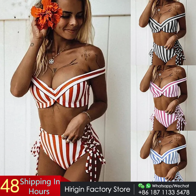 

Hirigin пикантные пуш-ап Пуш-ап бикини 2019 Новый Для женщин Высокая талия Купальник бандажный купальник в полоску, бикини, Для женщин ванный комп...