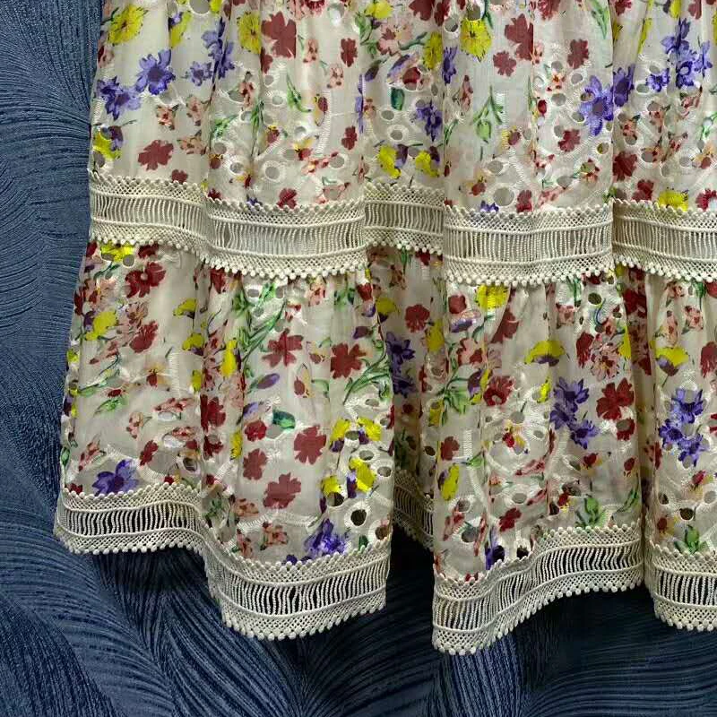

SEQINYY Fashion Runway Dress 2020 Summer Spring New Design Women Short Sleeve Hollow out Embroidery Flowers Print Dress Runway