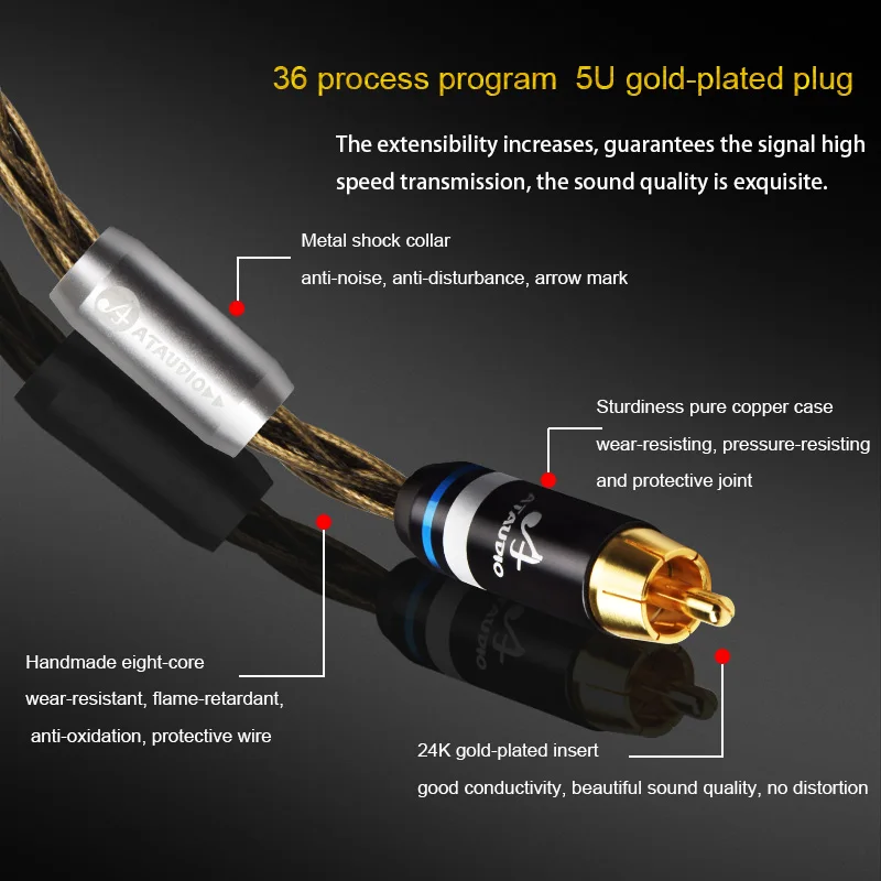 ataudio hifi silver rca cable high quality 2rca audio cable to connect amplifier and cd free global shipping