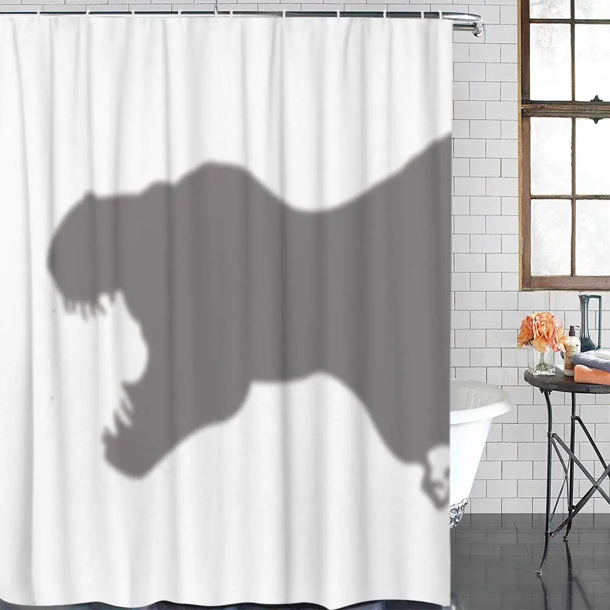 

Funny Dinosaur Shadow Shower Curtain, Polyester Fabric Dino Silhouette Decor for Bathroom,60(W) x72(L)