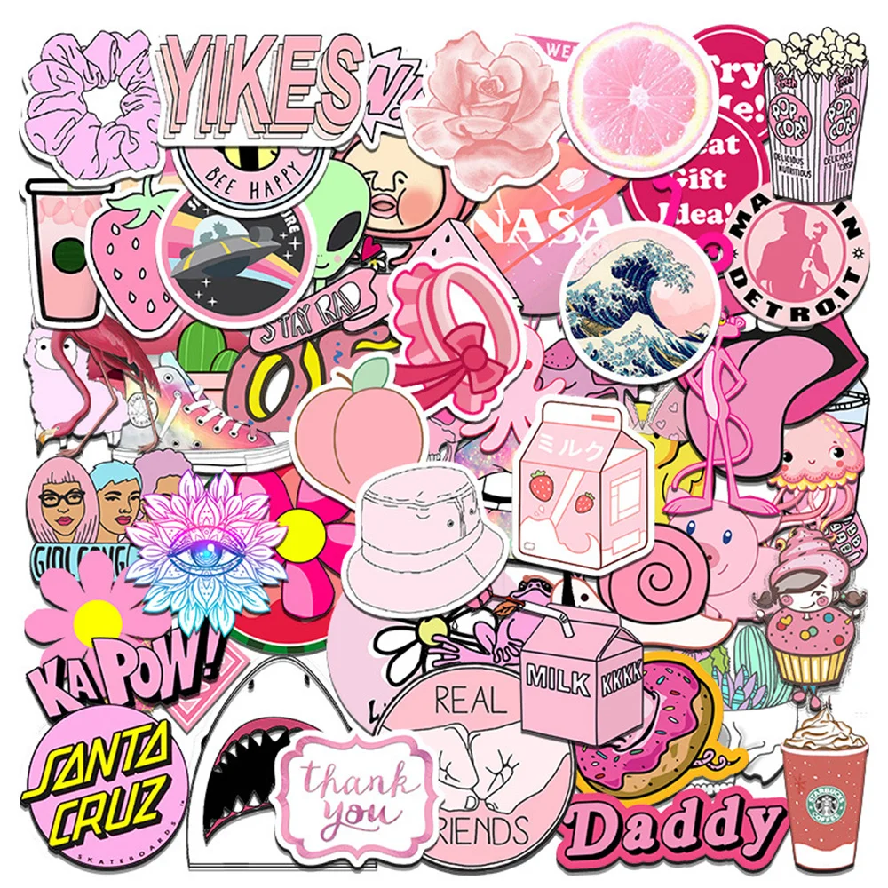 

10/30/50PCS Ins Pink Small Fresh Cute Graffiti Waterproof Sticker Suitcase Notebook Refrigerator Stationery BoxWaterCupWholesale