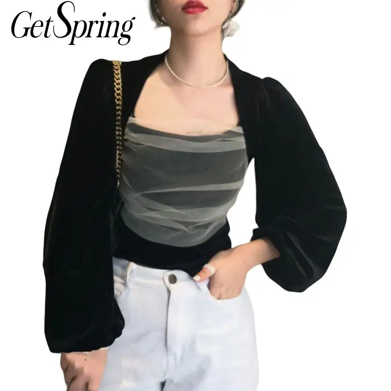 Getspring женская рубашка с квадратным воротником и рукавами фонариками из сетчатой