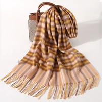 hot selling multicolored plaid winter scarf women 100 pure wool warm brand tassel designer fashion long scarves for ladies 2022