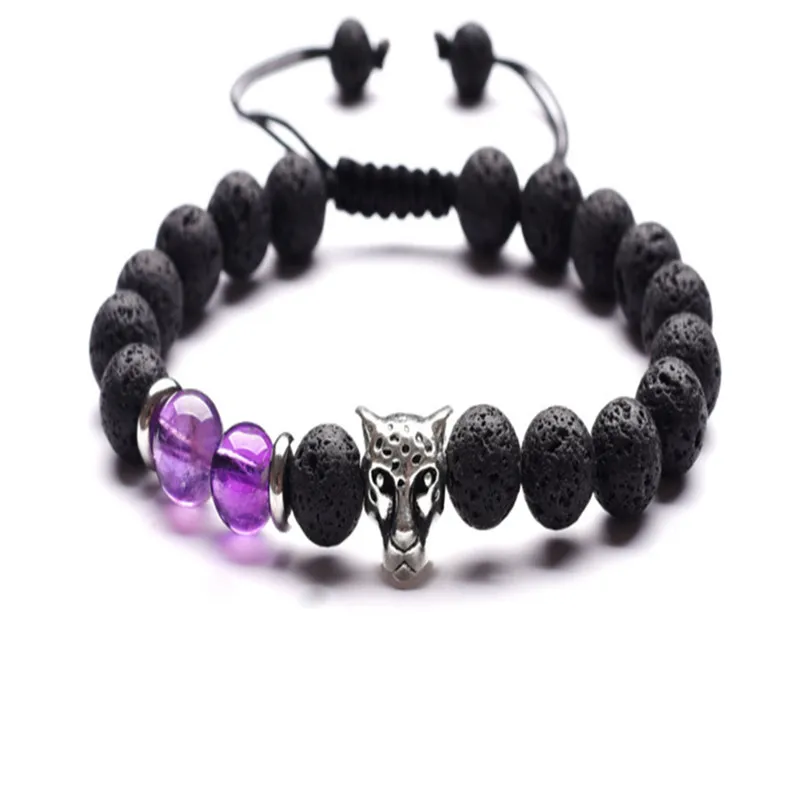 FYJS уникальное серебро головы леопарда свяжутся 8 мм круглые бусины черная лава