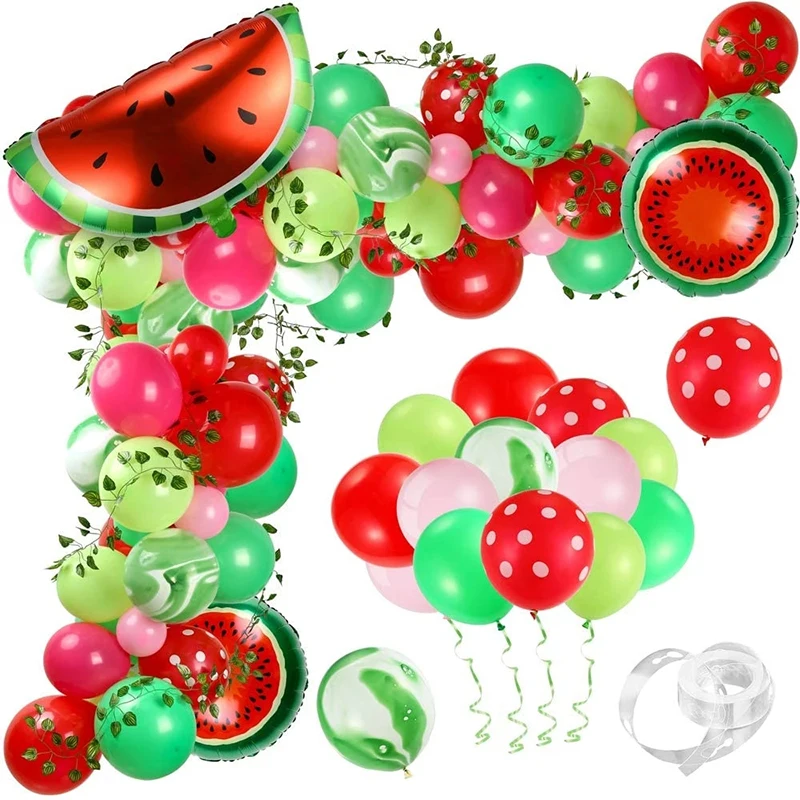 

120pcs Watermelon Party Balloons Garland Arch Set Watermelon Foil Balloons Vine for Baby Shower Birthday Summer Party Decoration